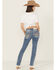 Image #1 - Miss Me Women's Medium Wash Wing Embroidered 32" Bootcut Stretch Jeans, Medium Wash, hi-res