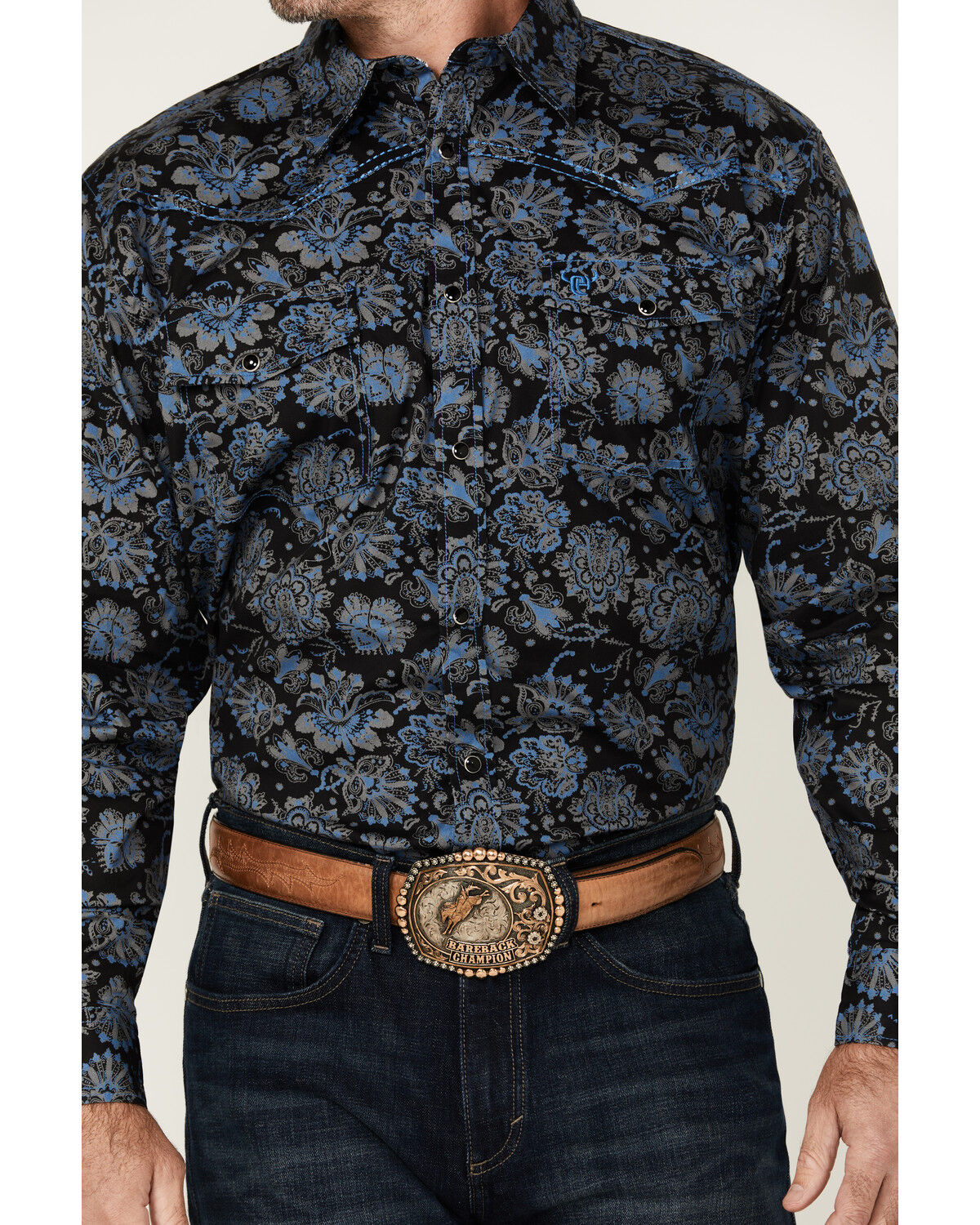 Image #3 - Cowboy Hardware Men's Peacock Paisley Print Long Sleeve Snap Western Shirt, Black, hi-res
