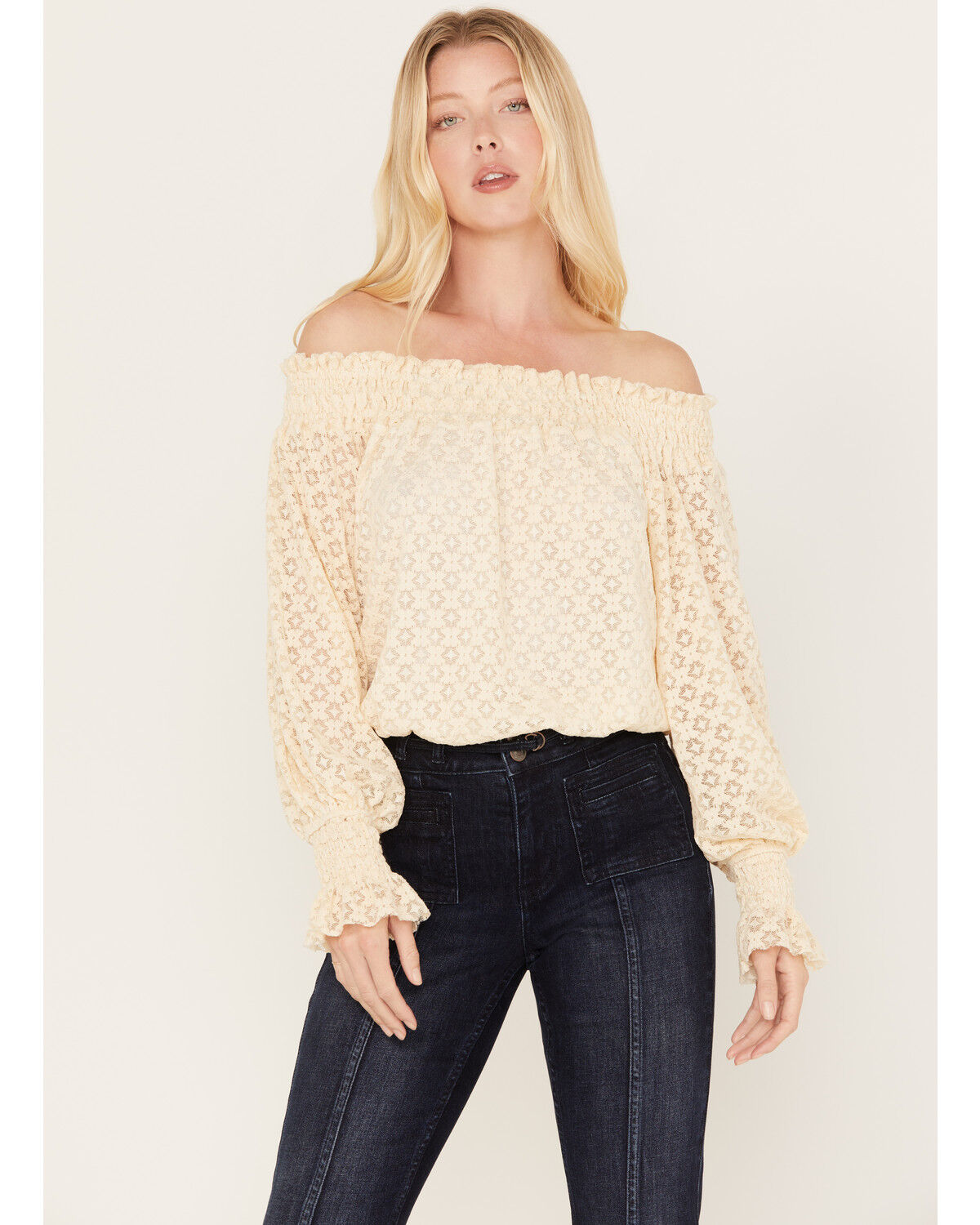 Image #1 - Wild Moss Women's Off The Shoulder Lace Top, Ivory, hi-res