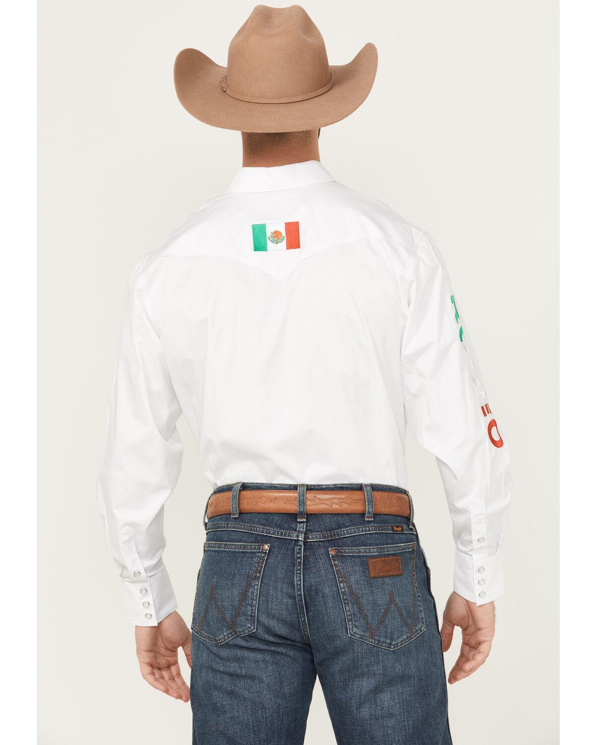 Image #4 - Rodeo Clothing Men's Boot Barn Exclusive Mexico Solid Long Sleeve Pearl Snap Western Shirt, White, hi-res