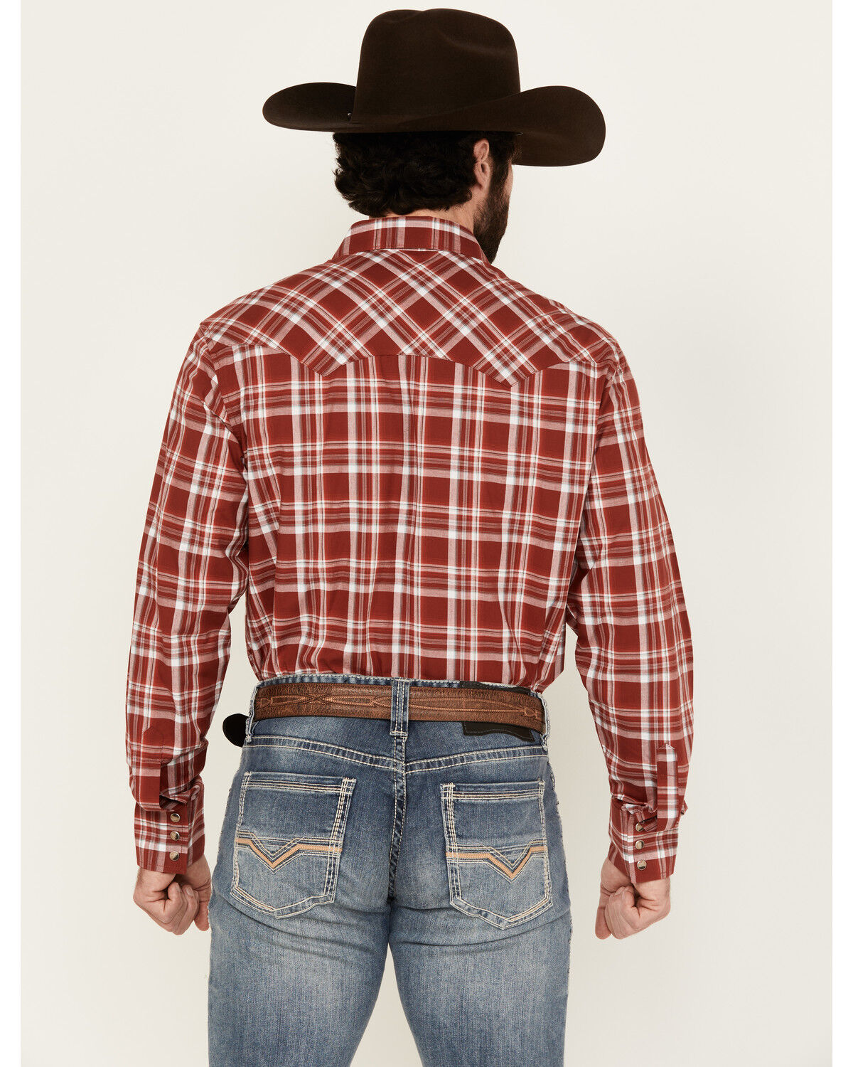 Image #4 - Wrangler Retro Men's Plaid Print Long Sleeve Snap Western Shirt, Red, hi-res