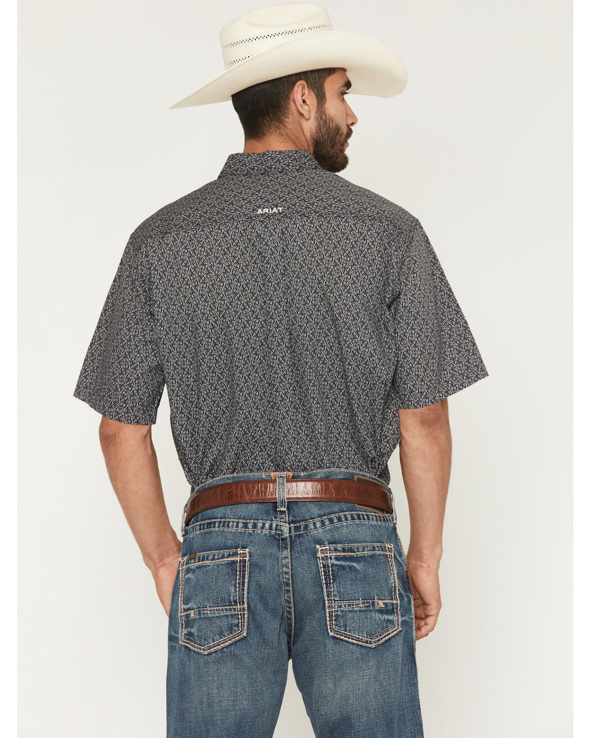 Image #4 - Ariat Men's Tru Printed Short Sleeve Button-Down Western Shirt, Black, hi-res