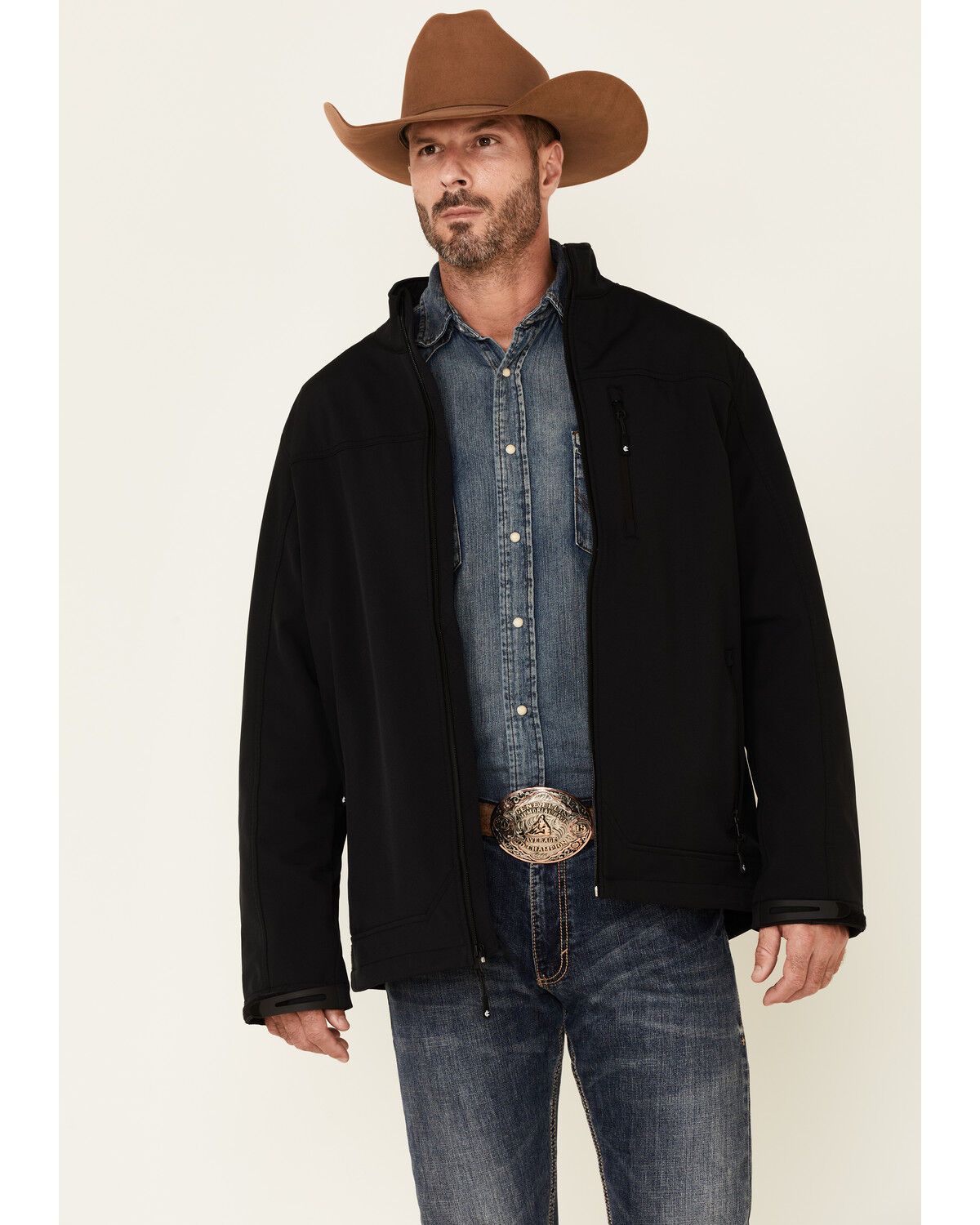 Image #1 - Cody James Core Men's Steamboat Zip-Front Softshell Jacket, Black, hi-res