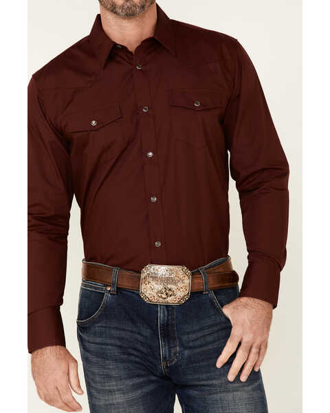 Gibson Men's Burgundy Basic Solid Long Sleeve Snap Western Shirt , Burgundy, hi-res