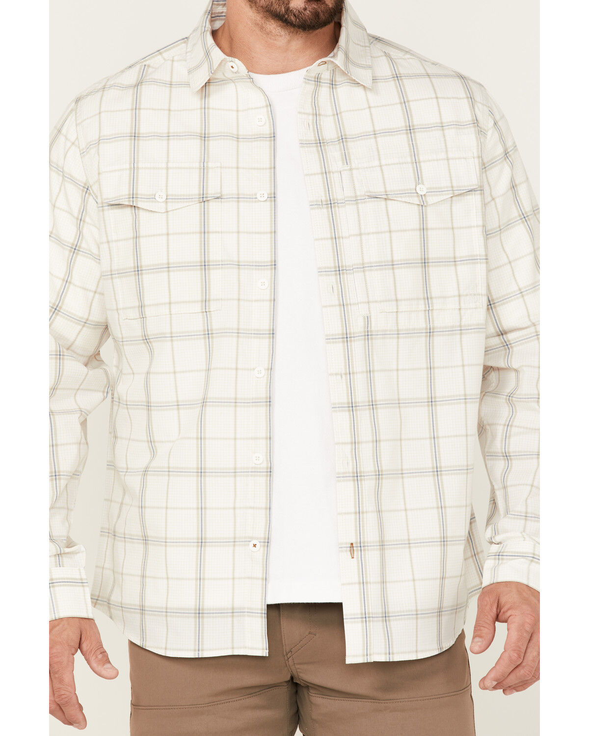 Image #3 - Brothers and Sons Men's Large Plaid Print Performance Long Sleeve Button Down Western Shirt, White, hi-res