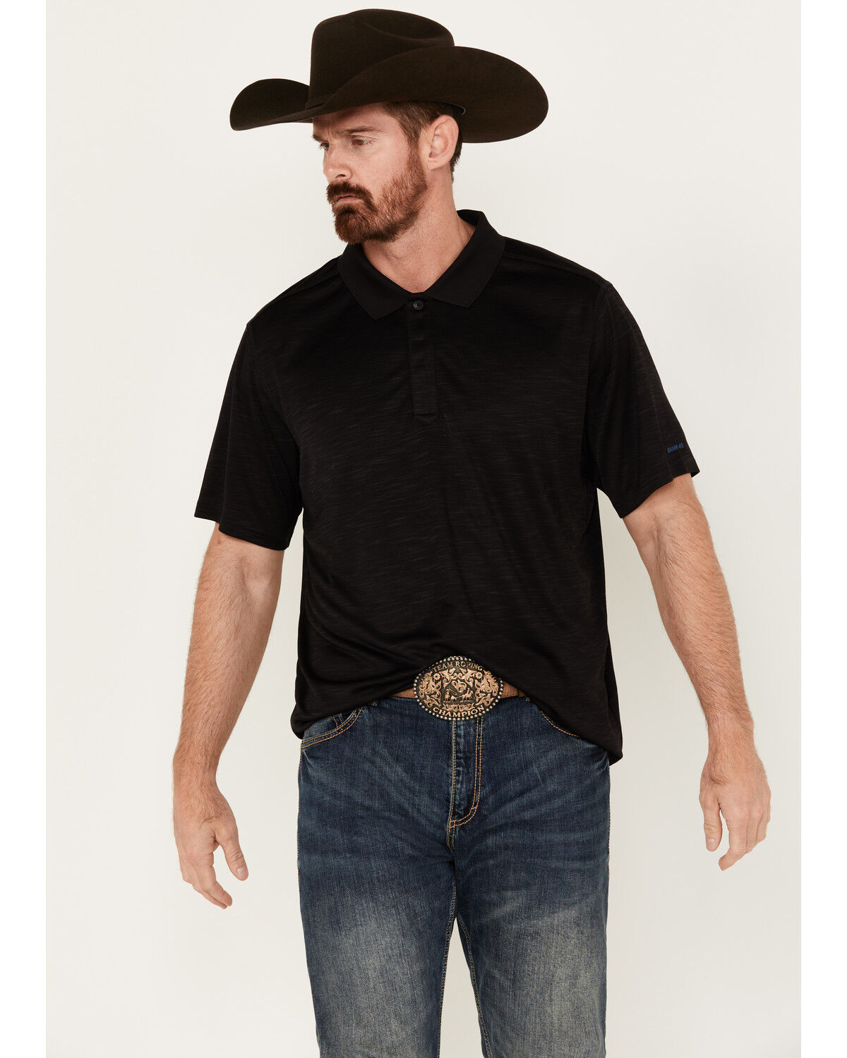 Image #1 - RANK 45® Men's Solid Tech Polo, Black, hi-res