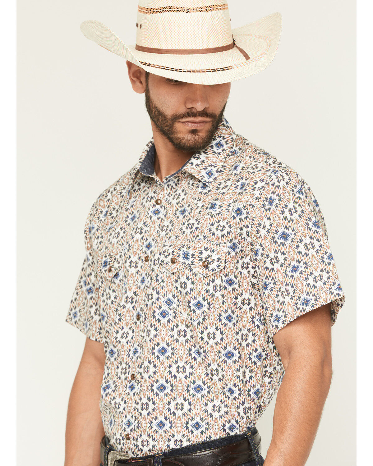 Image #2 - Cody James Men's High Plains Southwestern Print Short Sleeve Snap Western Shirt - Tall, Tan, hi-res