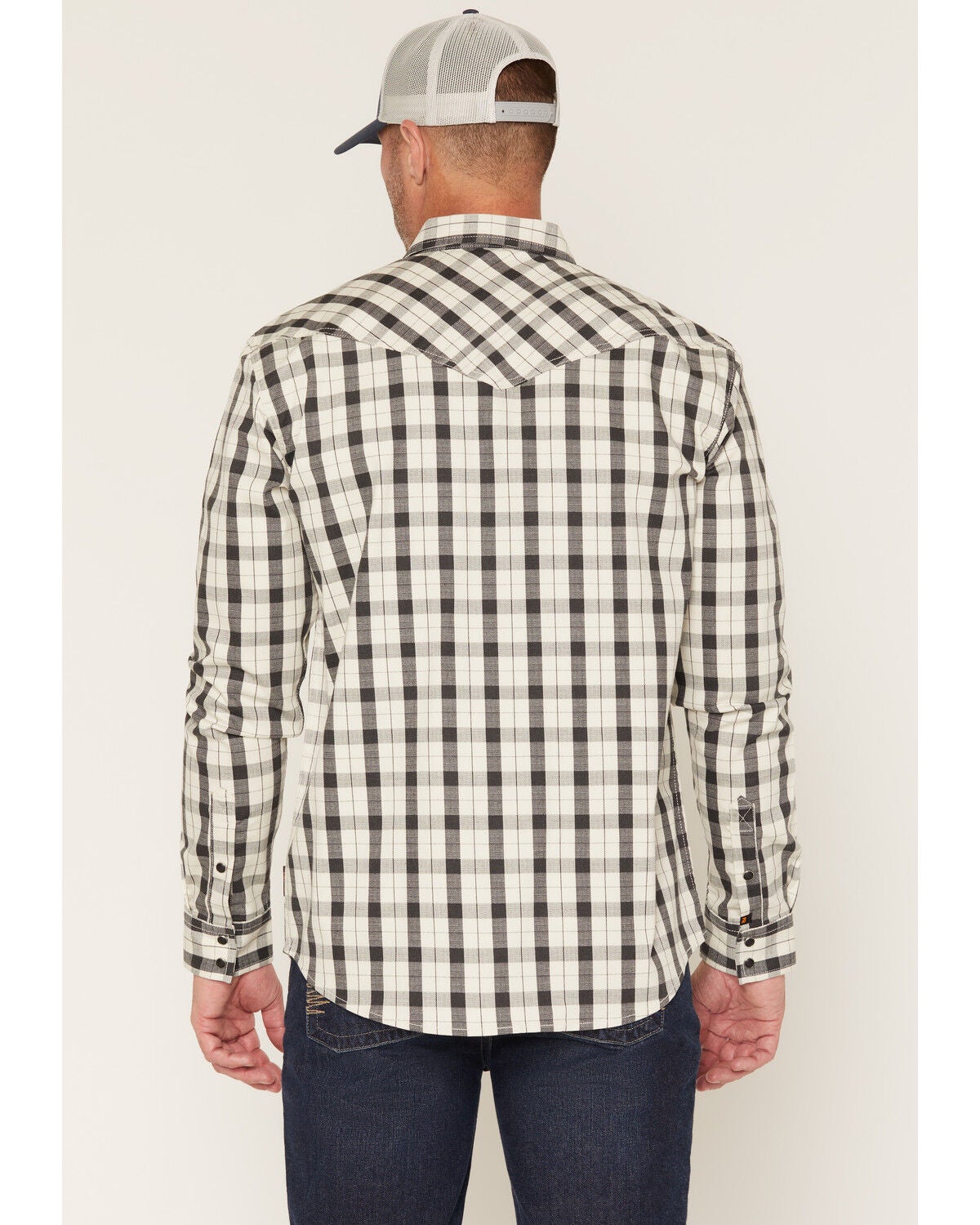 Image #1 - Cody James Men's FR Dalton Plaid Print Snap Stretch Work Shirt, Cream, hi-res