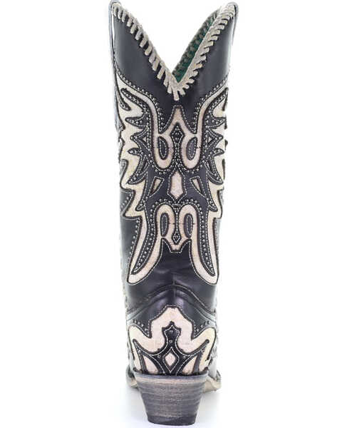 Image #4 - Corral Women's Black & White Inlay Western Boots - Snip Toe, , hi-res