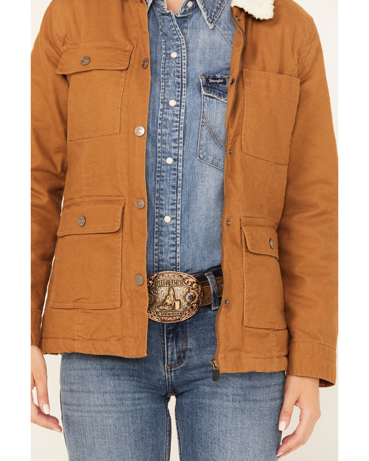 Image #3 - Shyanne Women's Sherpa Lined Canvas Barn Jacket, Brown, hi-res