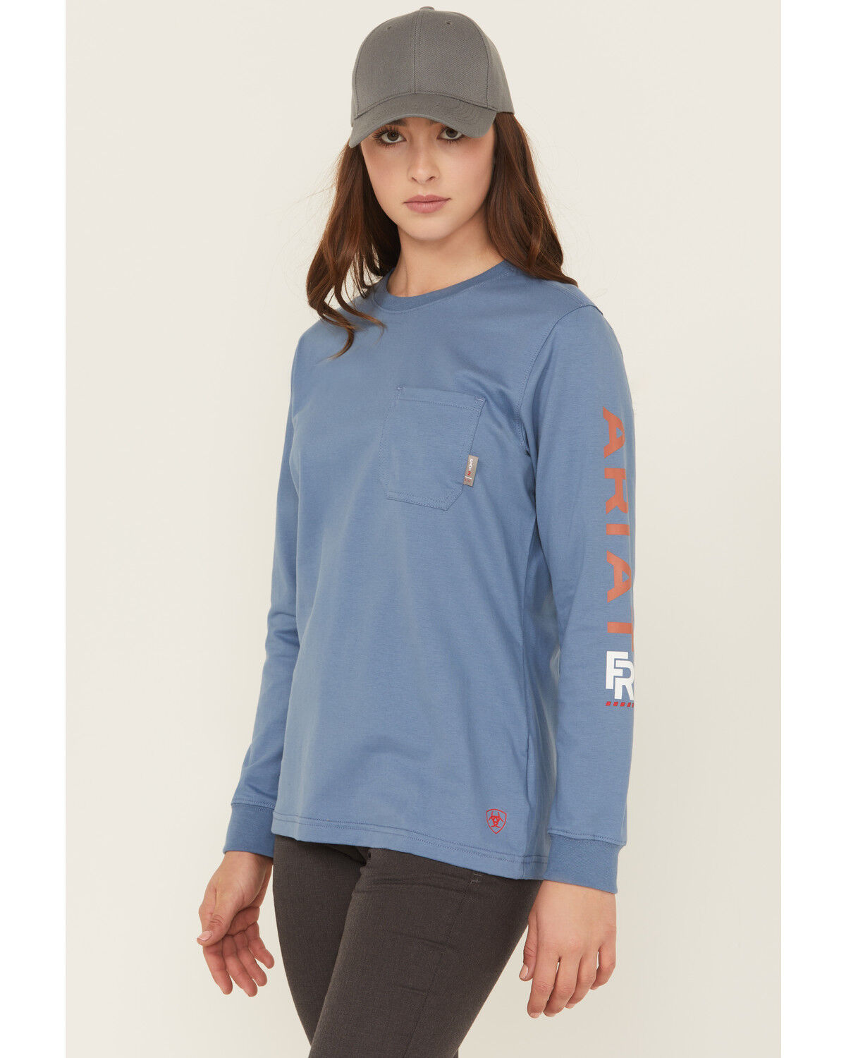 Image #1 - Ariat Women's FR Stretch Logo Long Sleeve Work Tee, Blue, hi-res