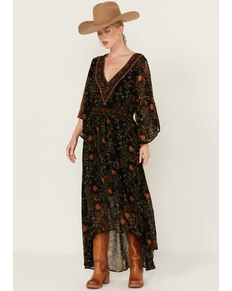 Image #1 - Beyond The Radar Women's Border Print Maxi Dress, Black, hi-res