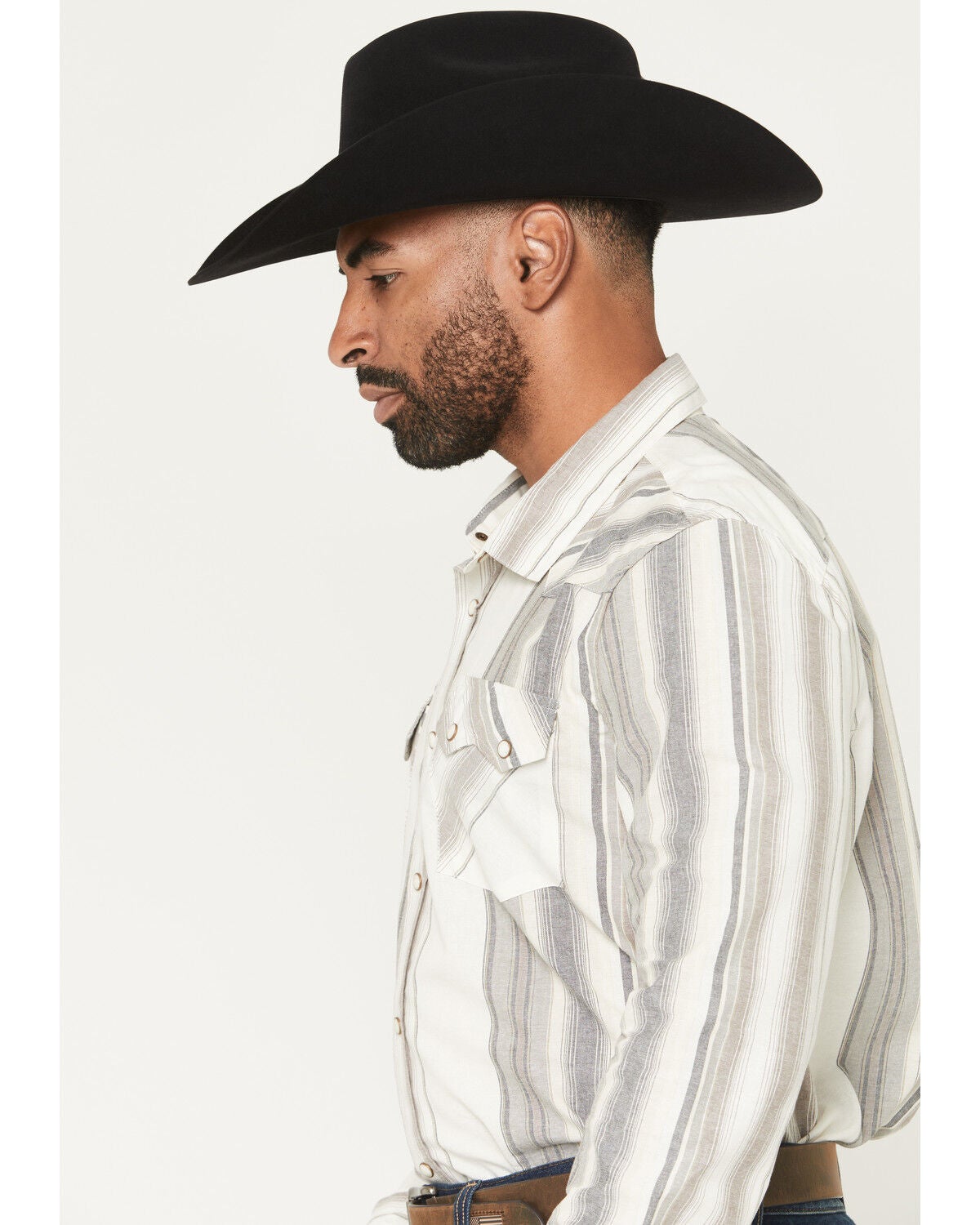 Image #2 - Panhandle Men's Vintage Stripe Print Long Sleeve Snap Western Shirt, Natural, hi-res