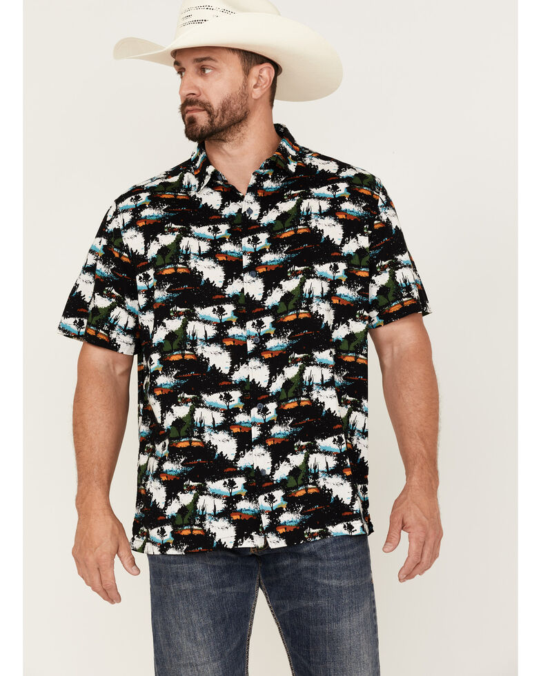 Gibson Men's Desert Night All-Over Print Short Sleeve Button-Down Western Shirt , Blue, hi-res