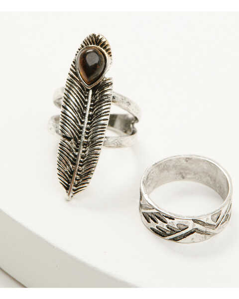 Image #2 - Shyanne Women's Juniper Sky Feather Ring Set - 5 Piece, Silver, hi-res