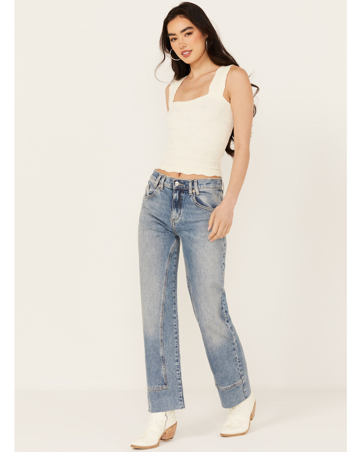 Image #1 - Free People Women's Risk Taker Straight Stretch Denim Jeans, Light Wash, hi-res