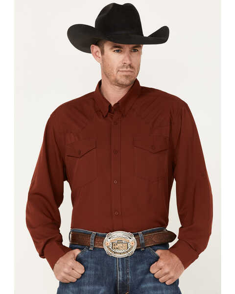 Rank 45 Men's Roughie Performance Long Sleeve Western Button-Down Shirt , Red, hi-res