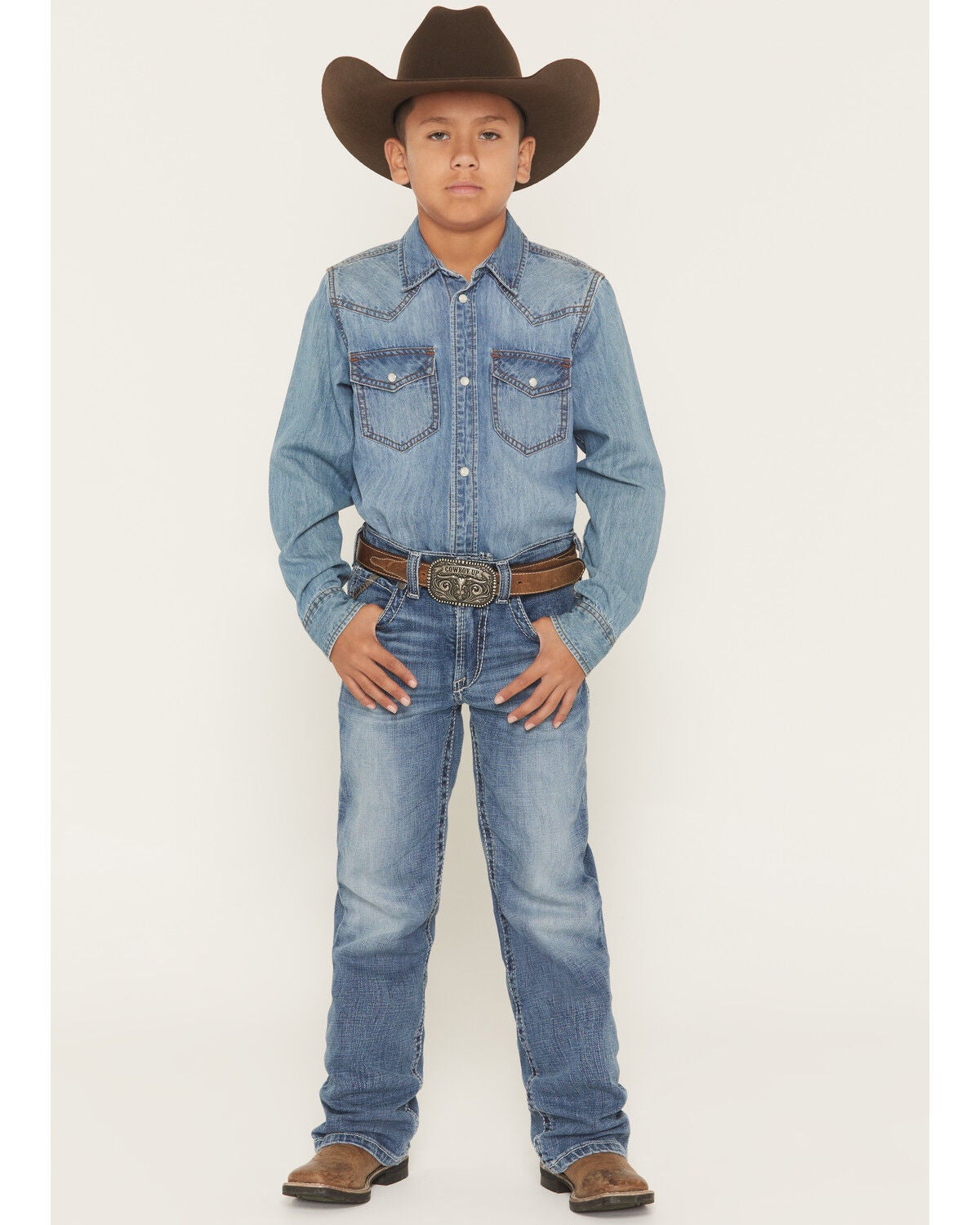 Ariat Boys' B4 Marshall Relaxed August Bootcut Denim Jeans, Dark Wash, hi-res