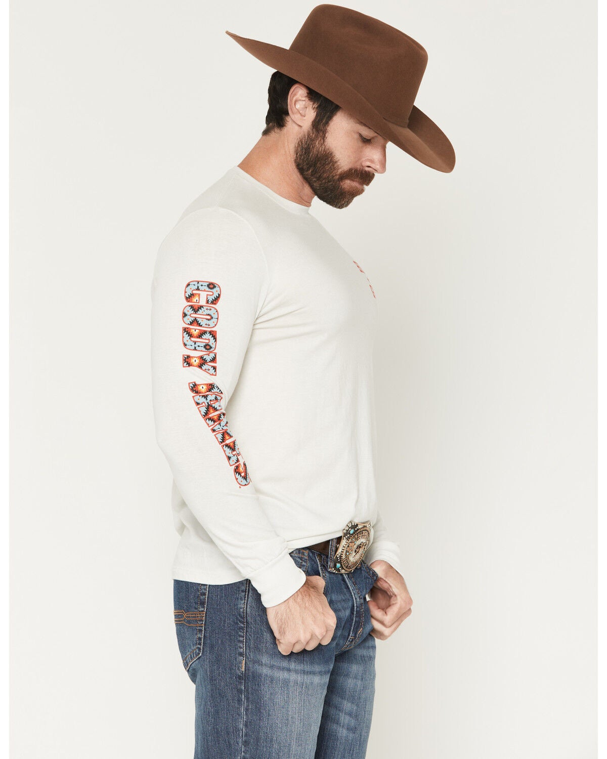 Image #2 - Cody James Men's Southwestern Logo Long Sleeve Graphic T-Shirt, Cream, hi-res
