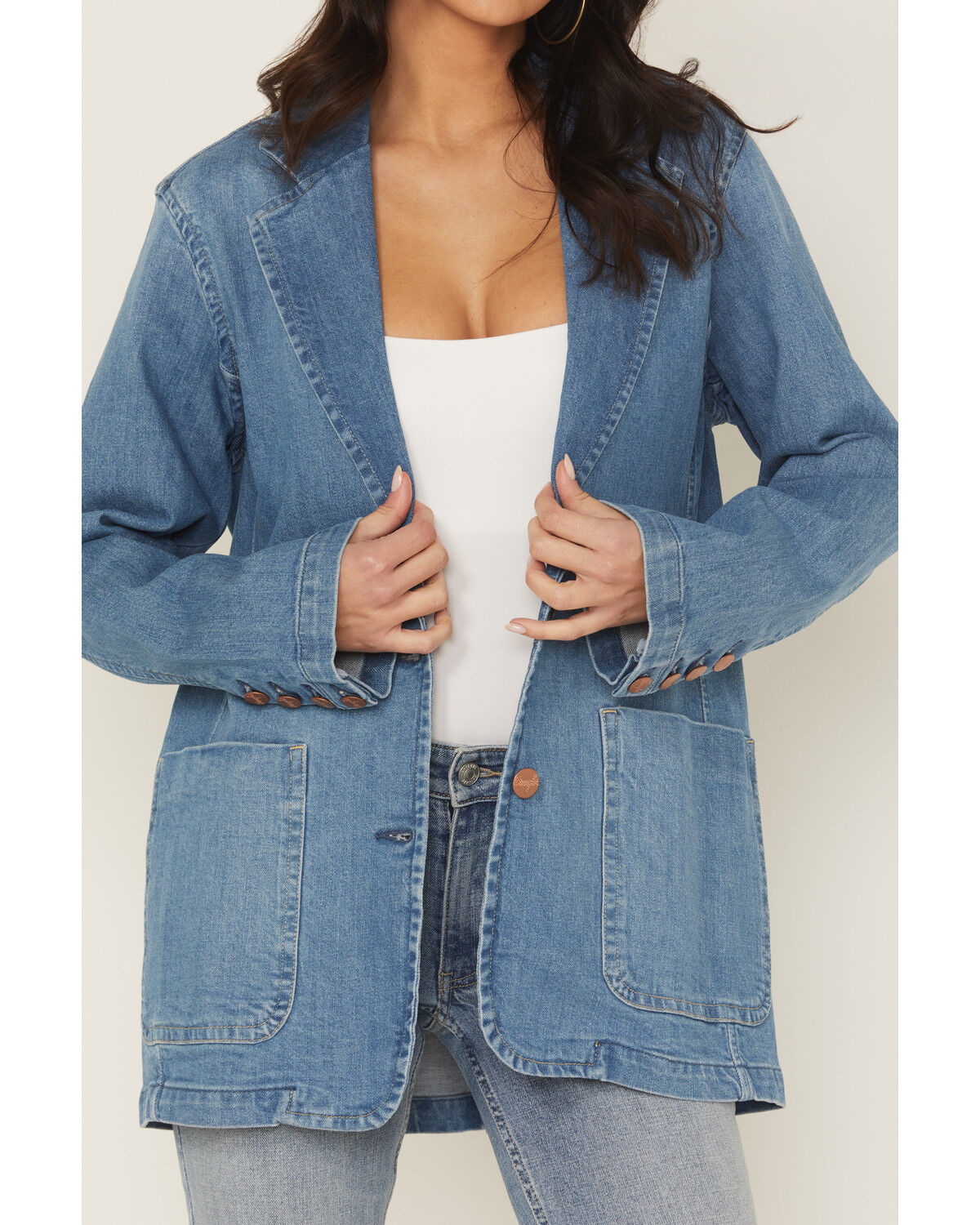Image #3 - Wrangler Women's Modern Button-Down Denim Blazer, Blue, hi-res