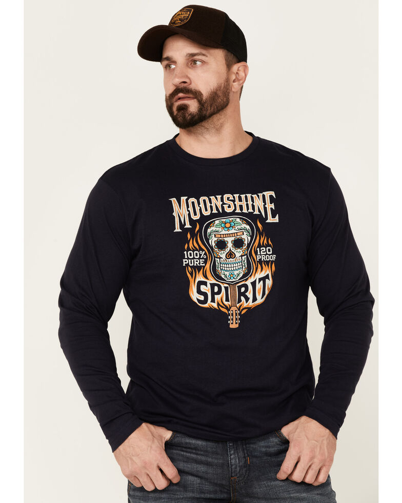 Moonshine Spirit Men's Guitar Fire Skull Graphic Long Sleeve T-Shirt , Navy, hi-res
