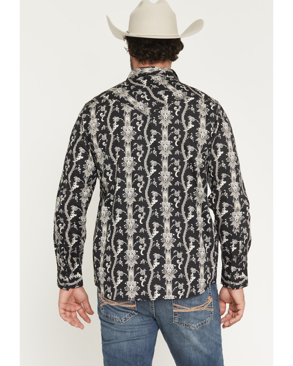 Image #4 - Moonshine Spirit&reg; Men's Twenty Four Seven Floral paisley Print Long Sleeve Snap Western Shirt, Black, hi-res