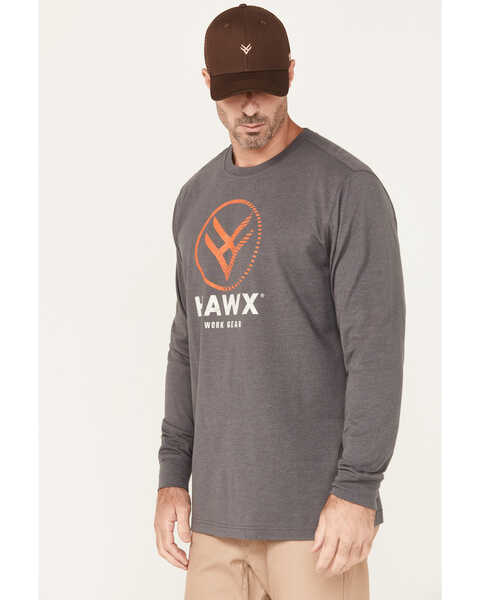Image #2 - Hawx Men's Stam Logo Long Sleeve Graphic Work T-Shirt, Charcoal, hi-res
