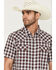 Image #2 - Moonshine Spirit&reg; Men's West Virginia Plaid Print Short Sleeve Snap Flannel Shirt, Burgundy, hi-res