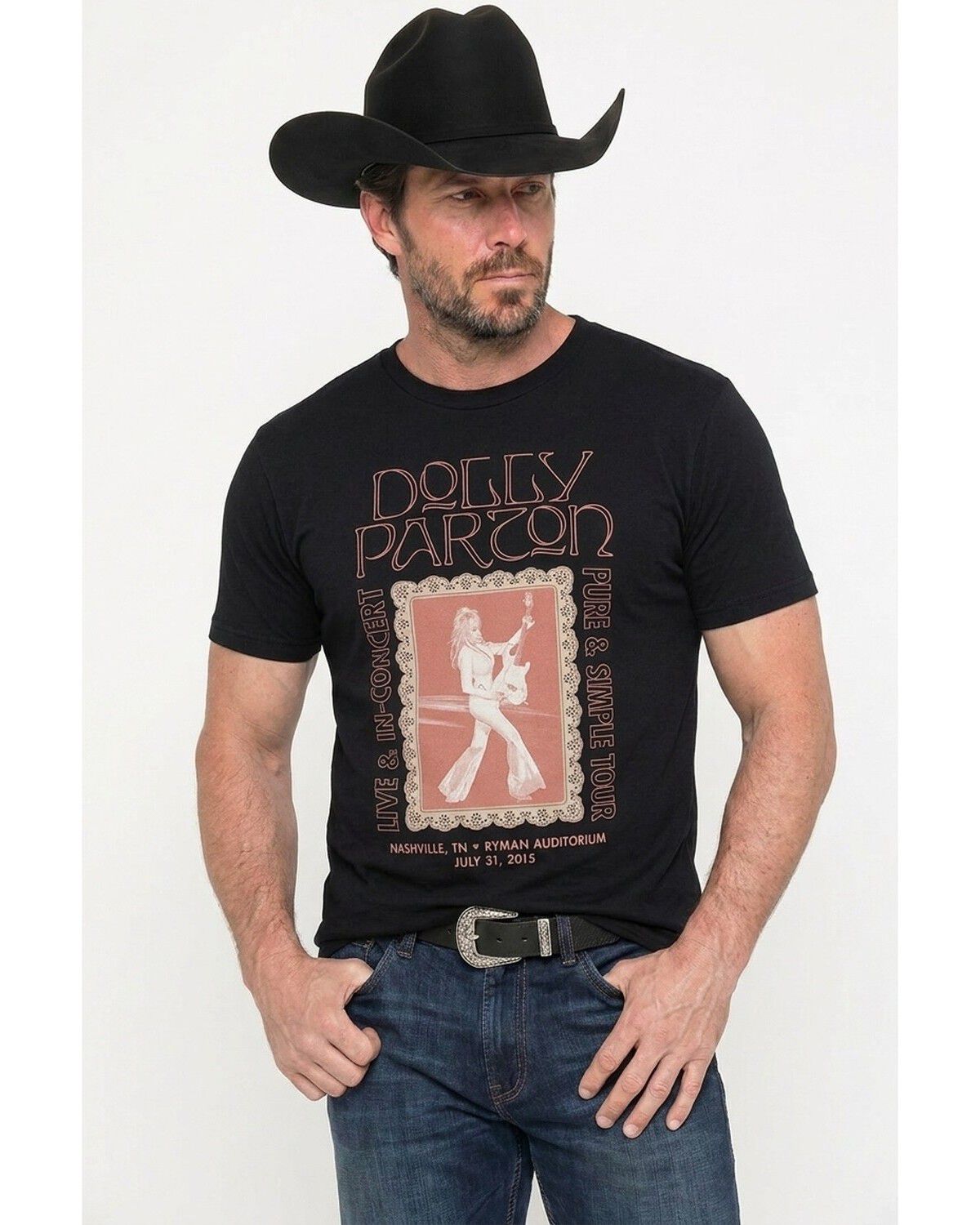 Image #1 - Dolly Parton Men's Dolly Live in Concert Short Sleeve Graphic T-Shirt, Black, hi-res