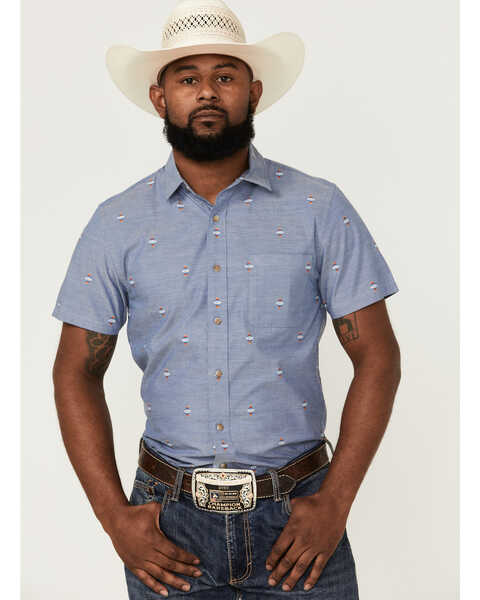 Pendleton Men's Carson Chambray Dobby Short Sleeve Button Down Western Shirt , Blue, hi-res