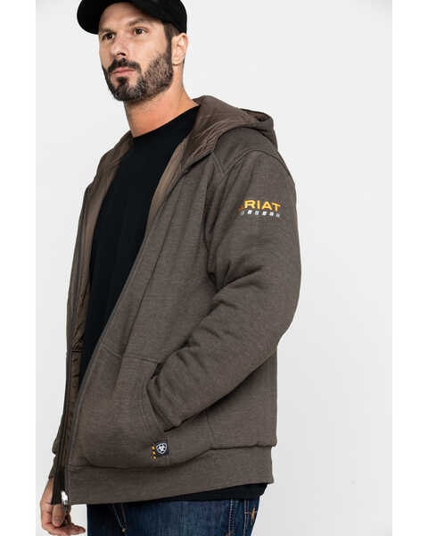 Image #5 - Ariat Men's Rebar Cold Weather Reversible Zip Work Hooded Sweatshirt - Big & Tall, Bark, hi-res