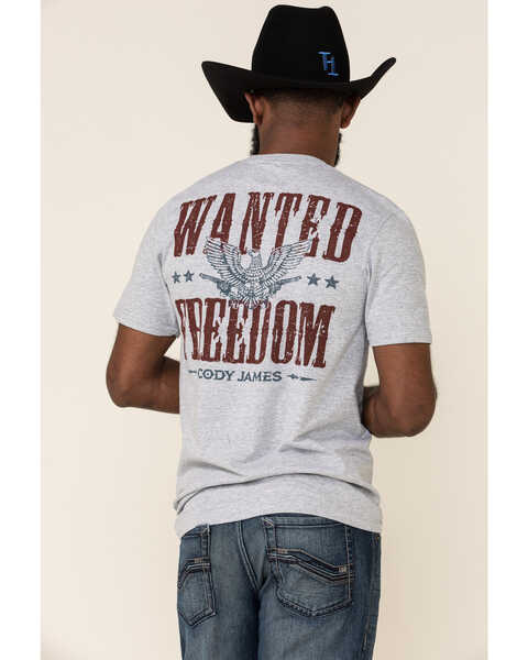 Cody James Men's Grey Wanted Freedom Graphic T-Shirt , Grey, hi-res