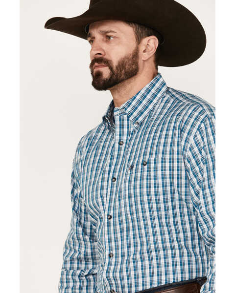 Image #2 - Wrangler Men's Classic Plaid Long Sleeve Button Down Western Shirt, Teal, hi-res