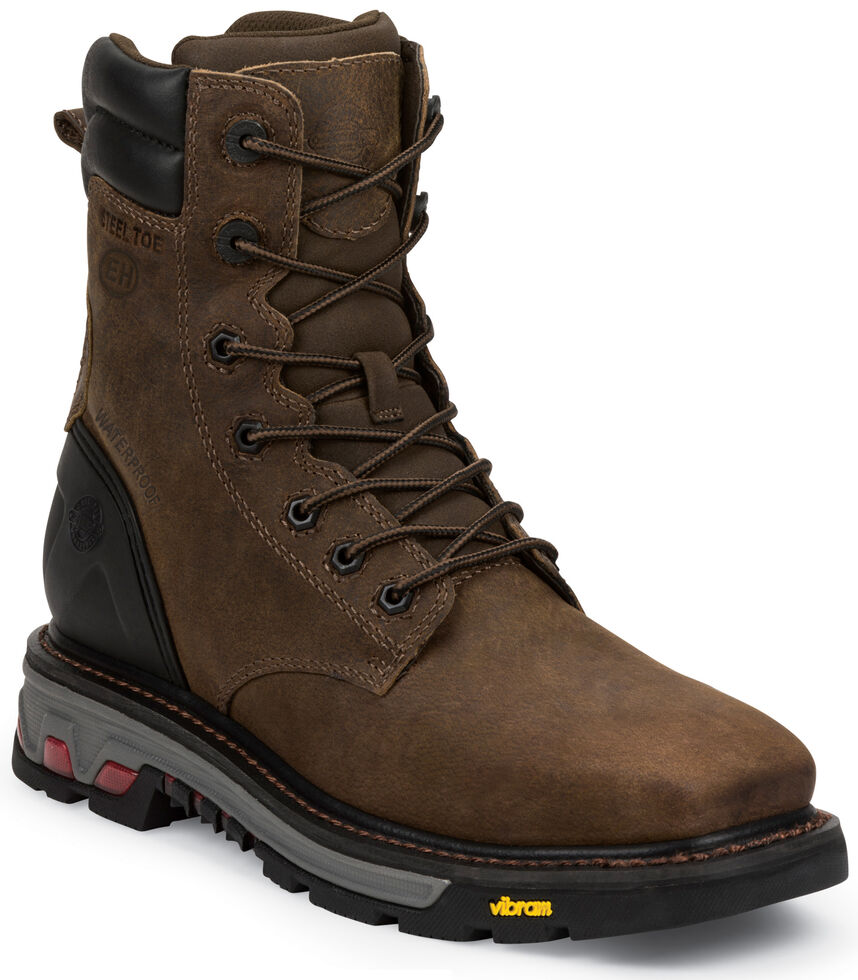 Justin Men's Pipefitter Tobacco EH Waterproof 8" Work Boots - Steel Toe, Timber, hi-res
