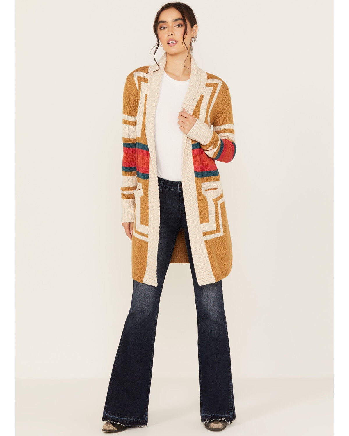 Pendleton Women's Harding Cardigan, Mustard, hi-res
