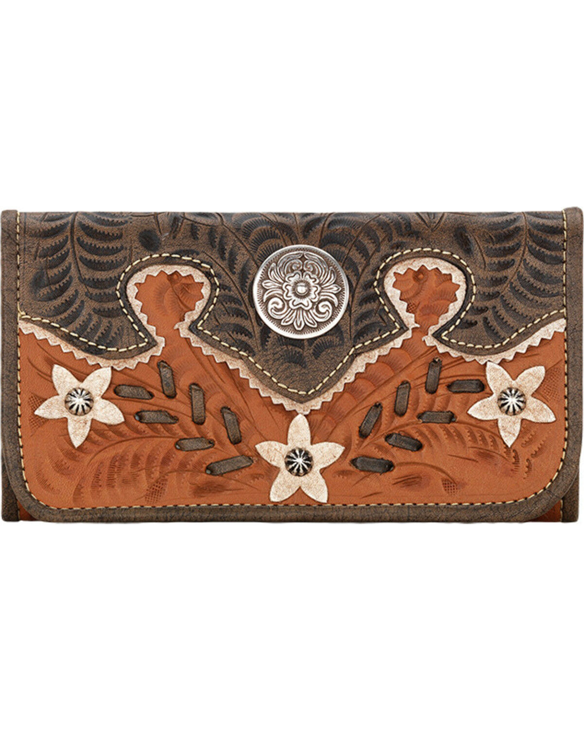 Image #1 - American West Golden Tan Desert Wildflower Ladies Wallet, Tan, hi-res