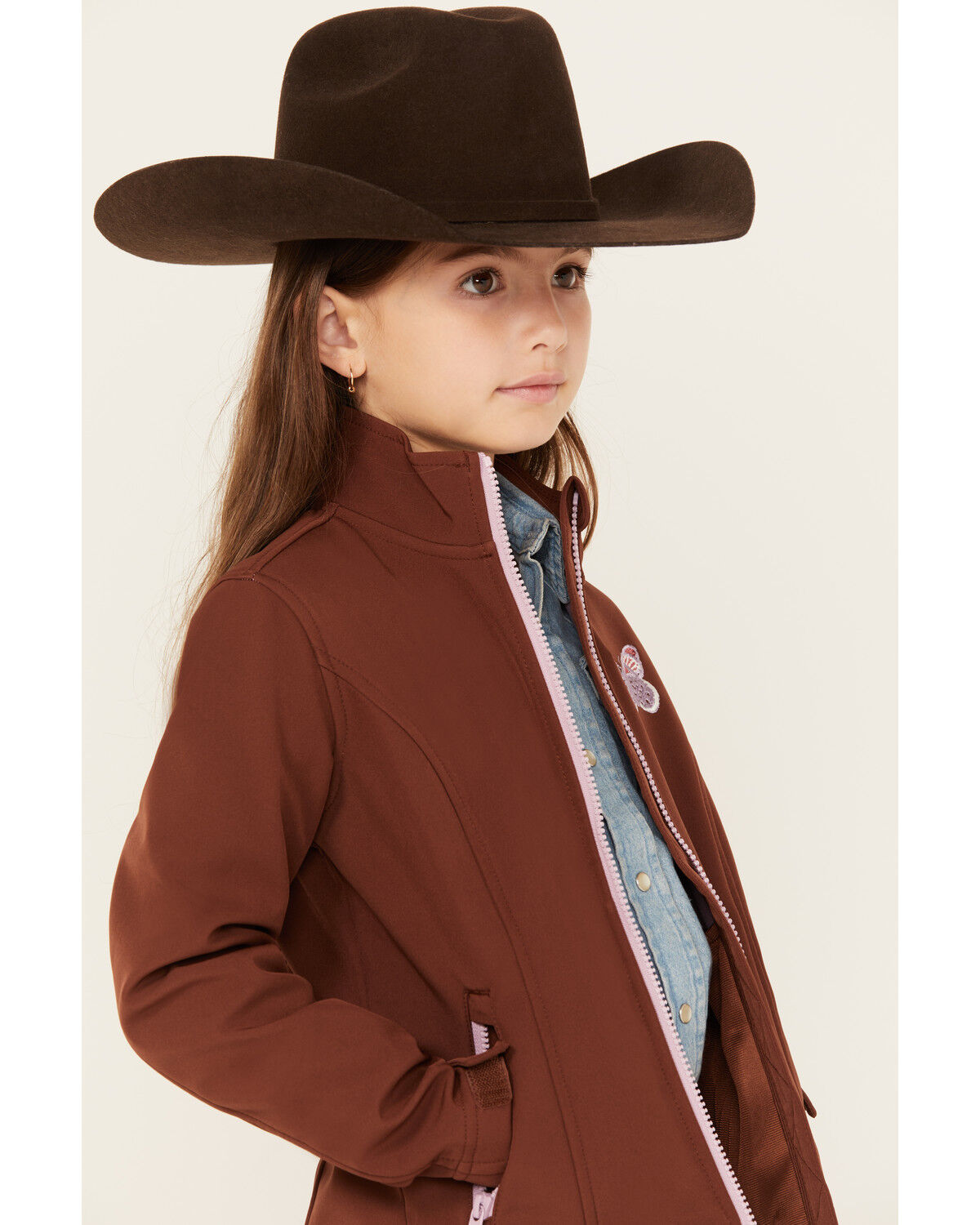 Image #2 - Shyanne Girls' Butterfly Embroidered Softshell Jacket, Chocolate, hi-res