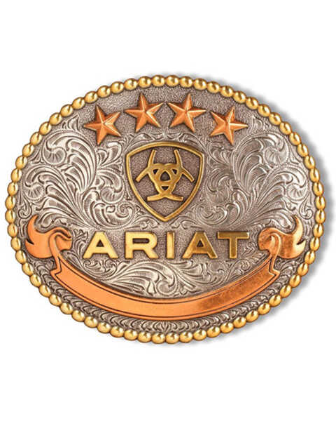 Image #1 - Ariat Men's Stars Oval Belt Buckle, Silver, hi-res