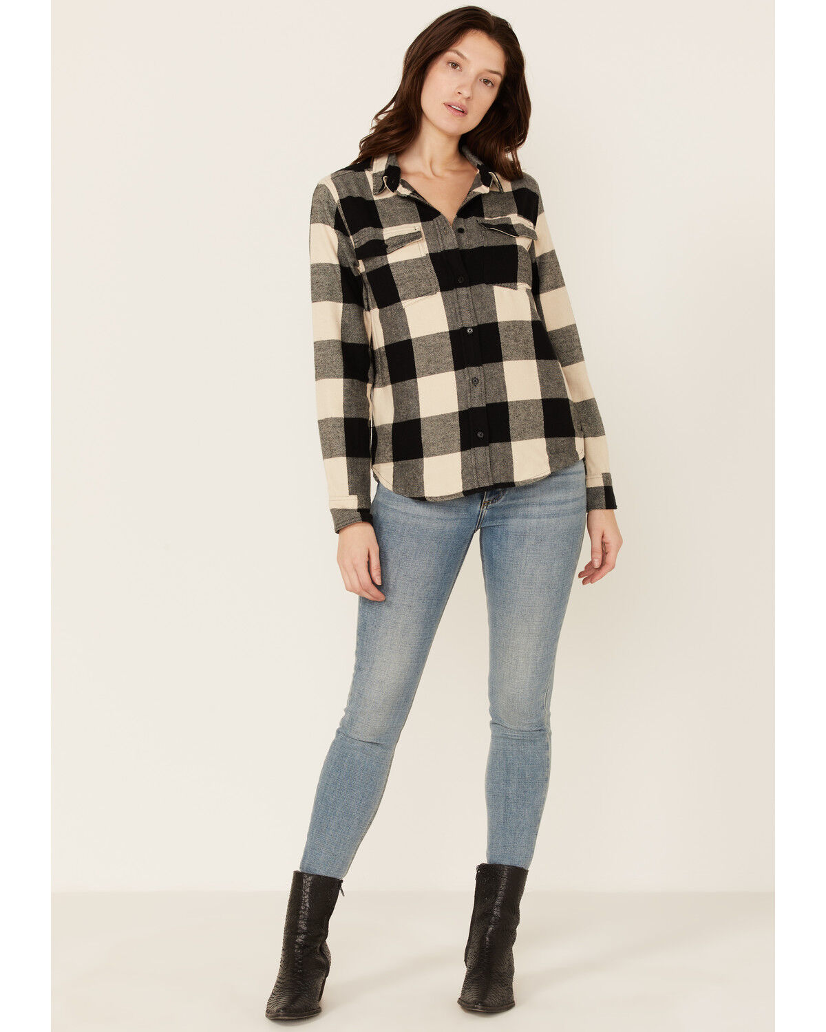 Image #4 - United By Blue Women's Plaid Print Responsible Button Down Western Flannel Shirt, Black/white, hi-res