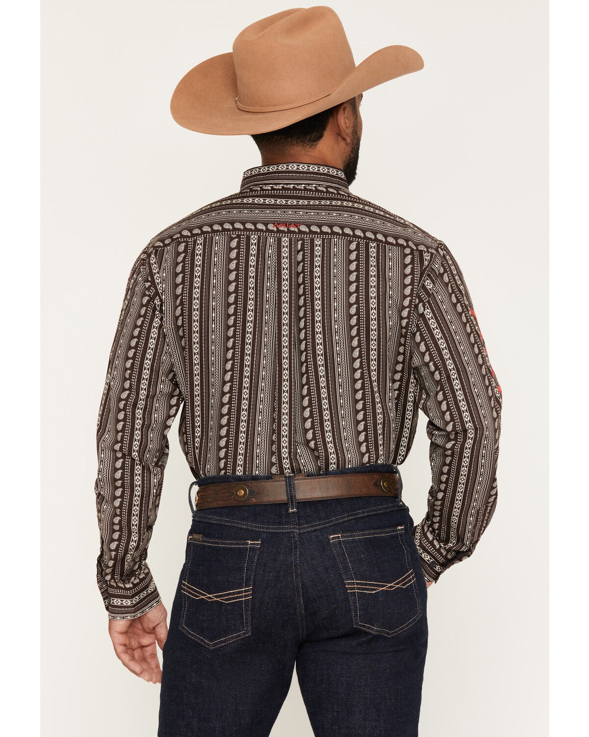 Image #4 - Ariat Men's Team Ean Southwestern Striped Print Long Sleeve Button-Down Western Shirt, Chocolate, hi-res