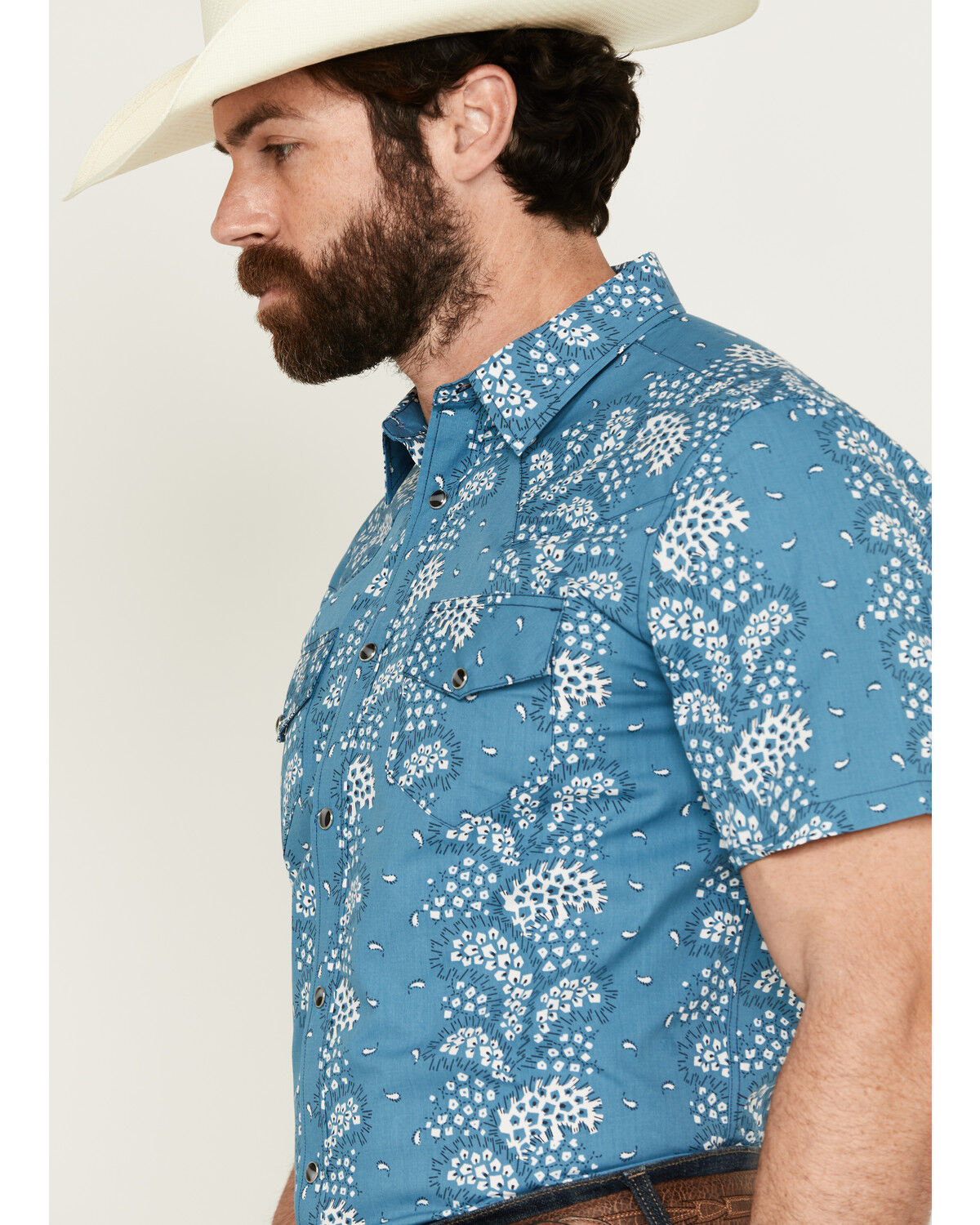 Image #2 - Gibson Men's Hayes Abstract Paisley Print Short Sleeve Snap Western Shirt, Light Blue, hi-res