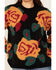 Image #3 - Evergreen Women's Floral Crew Neck Sweater, Black, hi-res