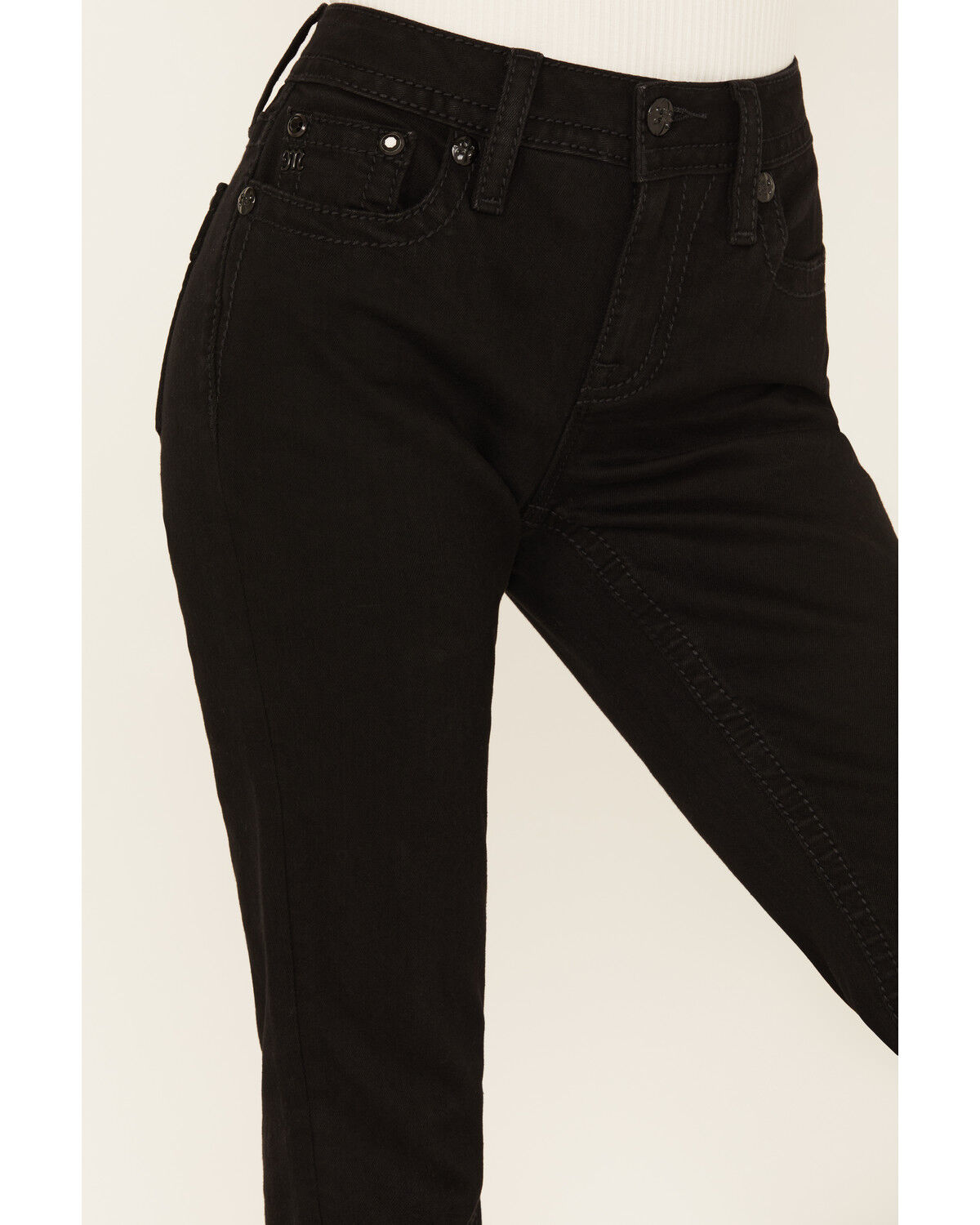 Image #4 - Miss Me Women's Mid Rise Downward Wing Pocket Bootcut Stretch Denim Jeans, , hi-res
