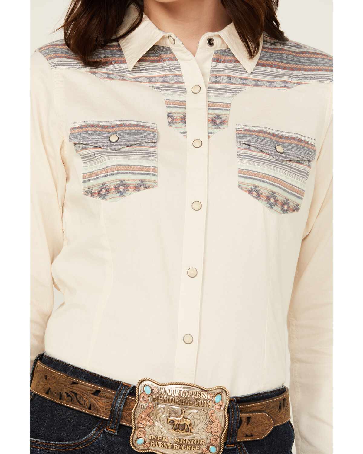 Image #3 - Ariat X Sendero Women's Striped Long Sleeve Snap Western Shirt, Sand, hi-res
