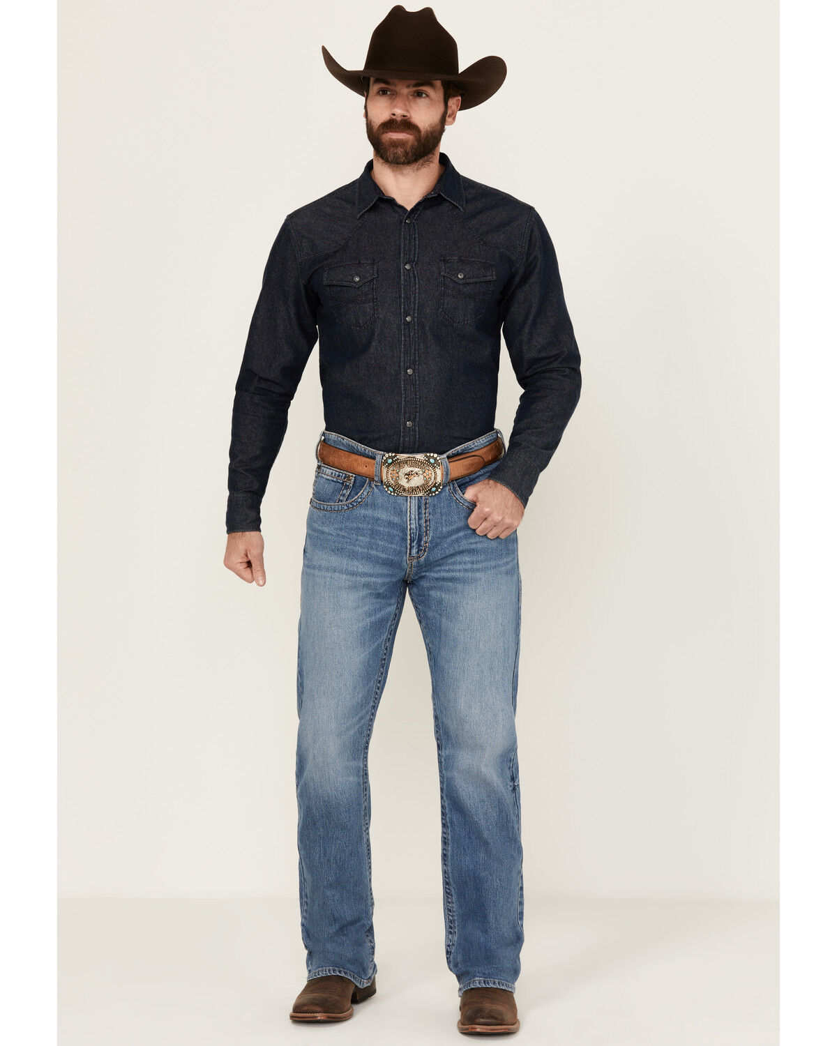 Image #1 - Rock 47 by Wrangler Men's Pine Springs Light Wash Slim Bootcut Stretch Denim Jeans, Light Wash, hi-res
