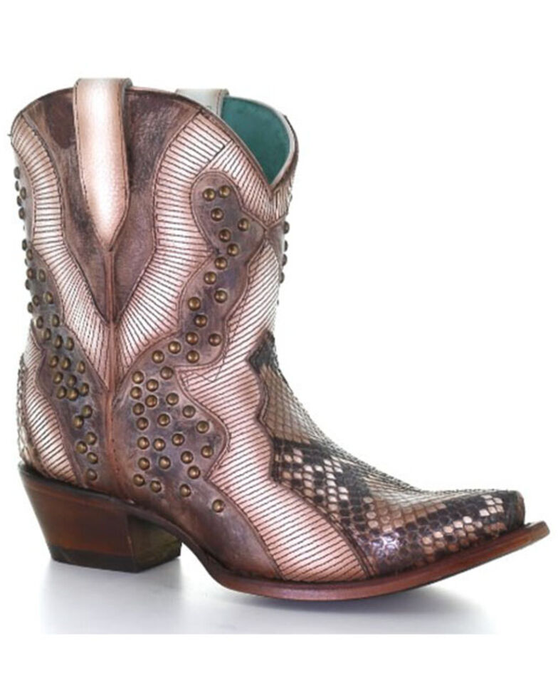 Corral Women's Python Embroidery Fashion Booties - Snip Toe, Brown, hi-res