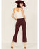 Image #3 - Sneak Peek Women's Plum Raw Hem Crop Jeans , Purple, hi-res
