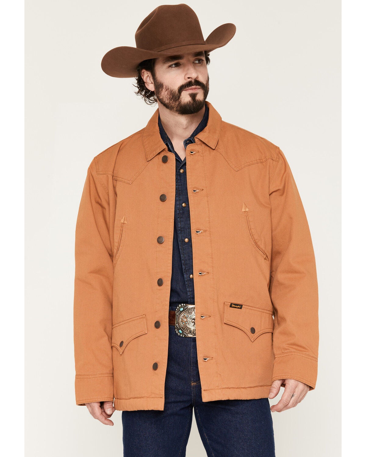 Wrangler Men's Canvas Flannel Lined Button-Down Jacket, Camel, hi-res