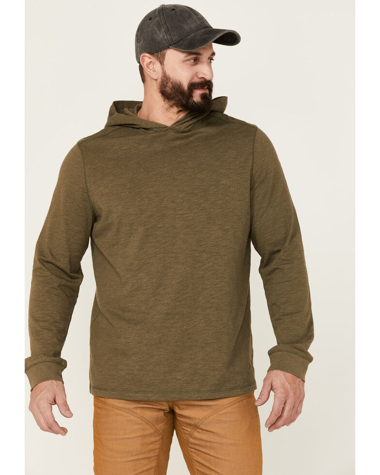 Brothers & Sons Men's Solid Heather Slub Long Sleeve Hooded Shirt , Olive, hi-res