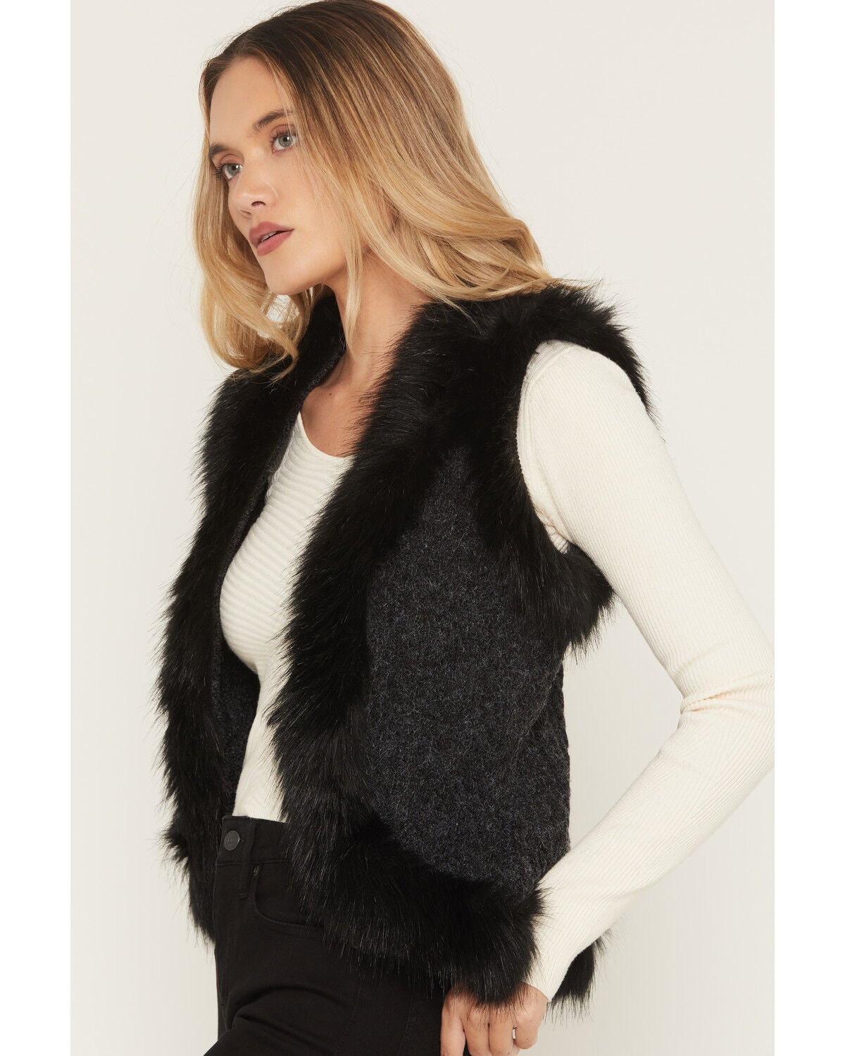 Image #2 - Shyanne Women's Cable Knit Vest, Black, hi-res